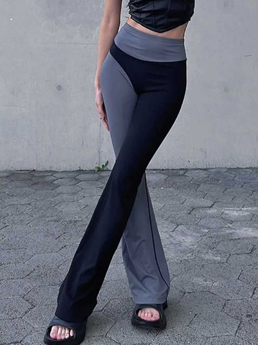 

Women Solid Color Long Fall Spring Bell-Bottoms Trousers Patchwork Street Casual Party Long Pants