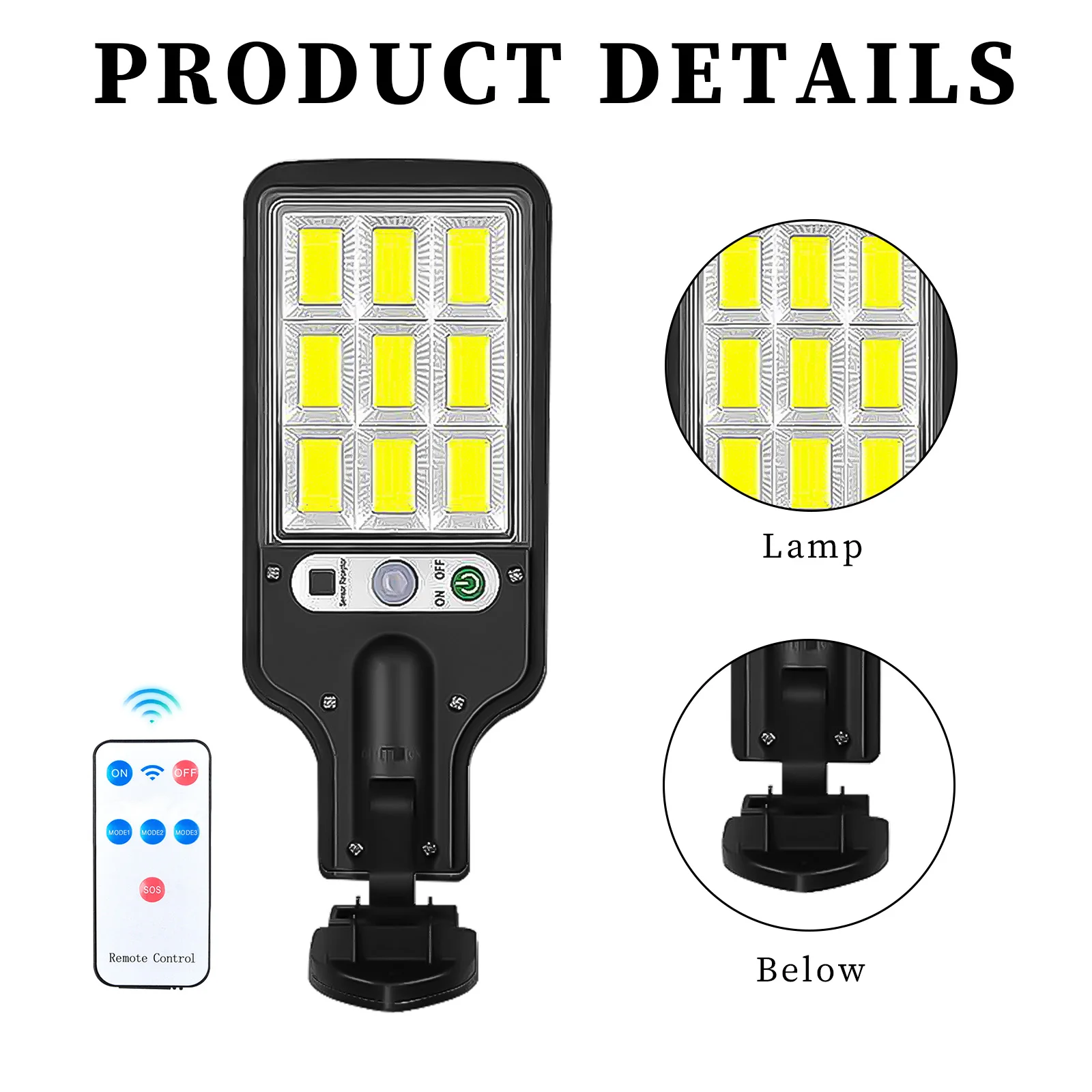 

LED Solar Wall Lamp with Remote Control Motion Sensor Security Street Lamp 3 Modes IP65 Waterproof Lighting for Patio Courtyard