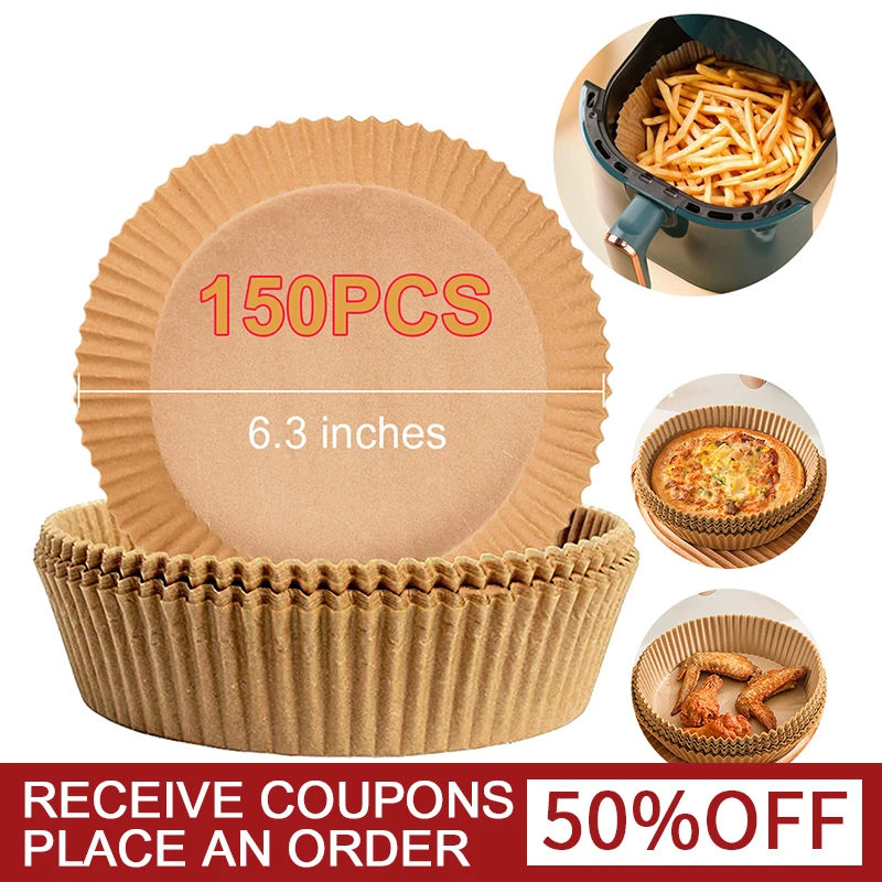 

Air Fryer Disposable Paper Liner 150PCS Non-stick Disposable Liners Air Fryer Oil-proof Waterproof Food Grade Parchment 6.3 inch