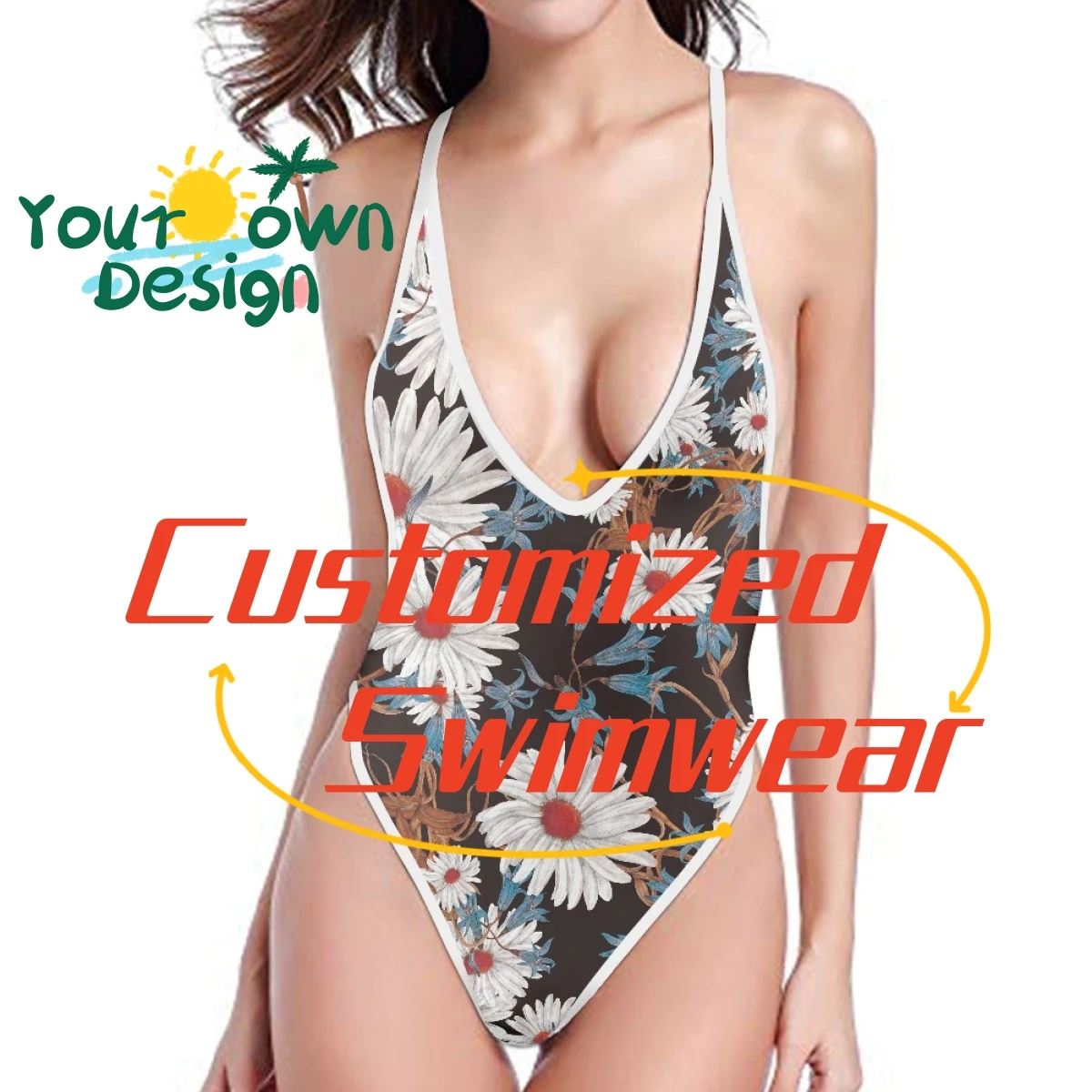 V Neck Monokini Tummy Control Ruched Bathing Suits Cross Adjustable Strap Swimwear