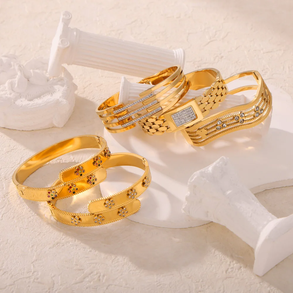 Женский браслет из нержавеющей стали неправильной формы с изогнутым цветком