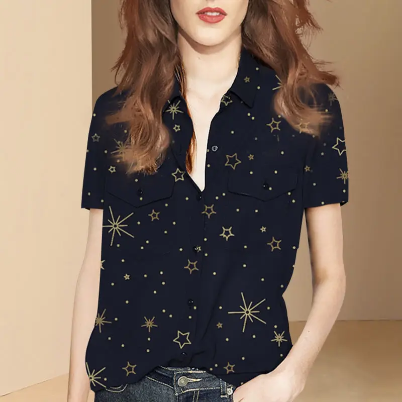 

European and American fashion summer blouse 2022 New female foreign print shirt women design niche versatile and thin blouse