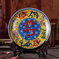 chinese style new style kowloon decorative plate ceramic art decorative hanging plate ornaments wooden base wedding gift