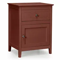 Costway Nightstand with Drawer Accent Side End Table Storage Cabinet Cherry  HW66339BN