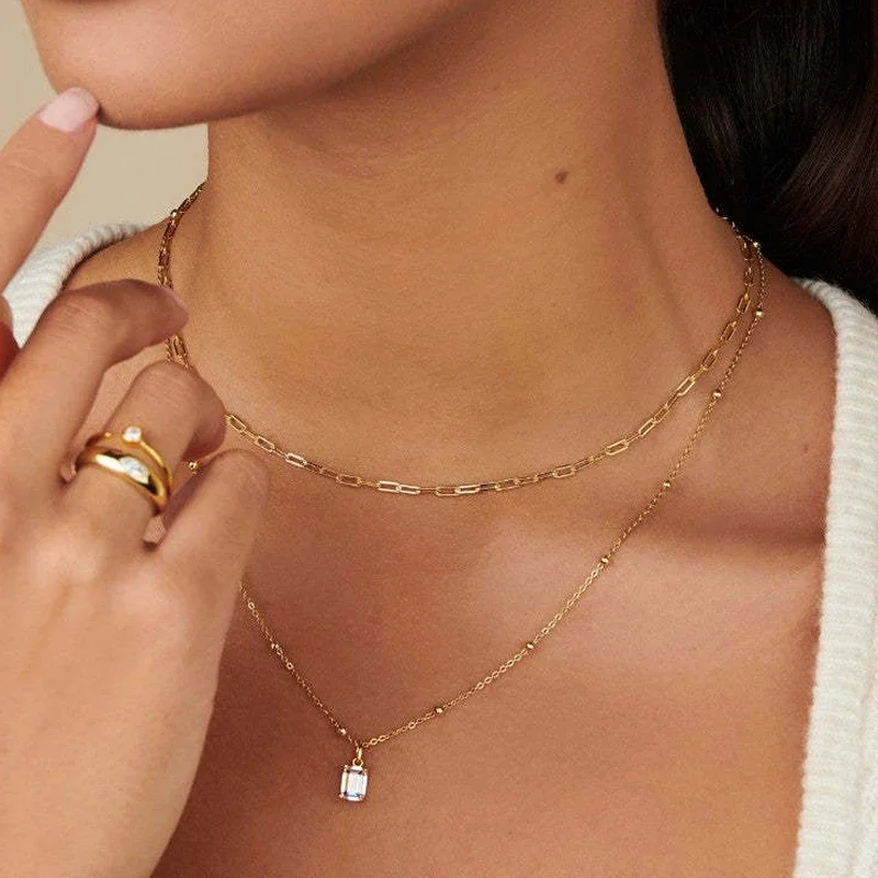 Женское колье из нержавеющей стали с цветным Цирконом