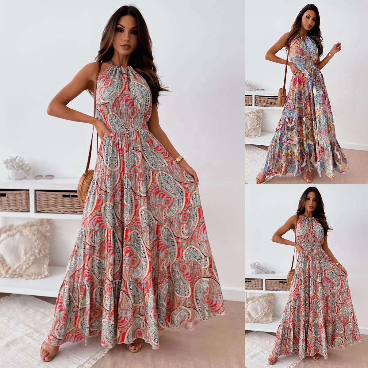 

Fashion sexy floral backless dress bohemian long skirt