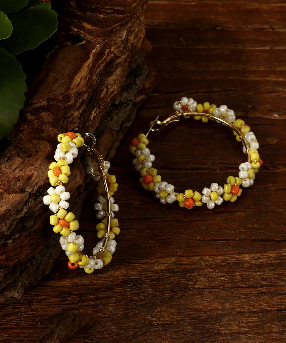 Милые серьги-кольца Badu с маргаритками и бисером для женщин богемные красочные