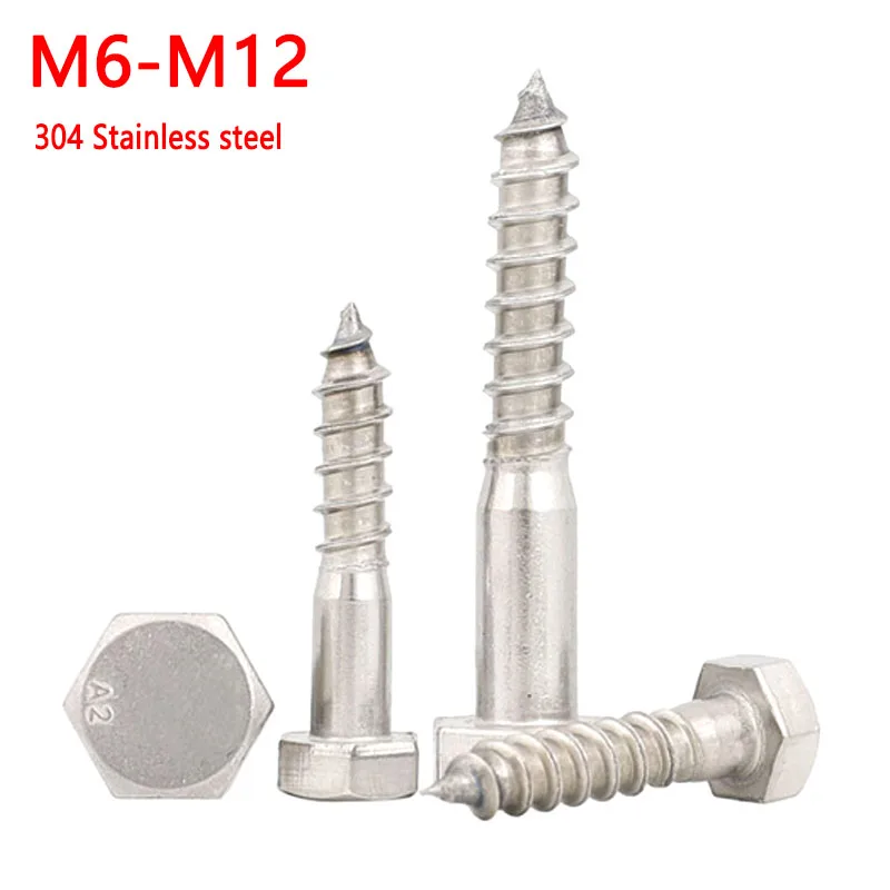 M6 M8 M10 M12 External Hex Head Self Tapping Screw 304 A2 Stainless Steel Material Large Long Hexagon head Wood screws