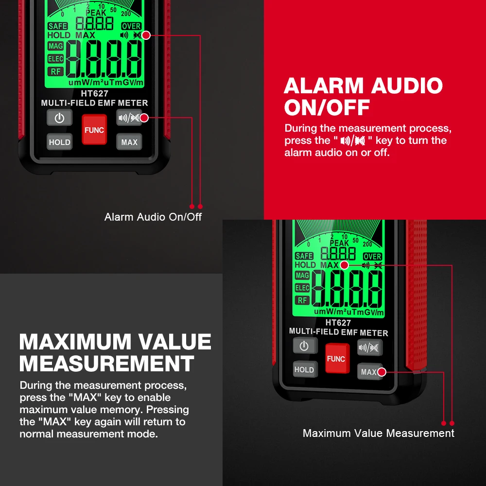 Измеритель электромагнитного излучения HT627 3 в 1