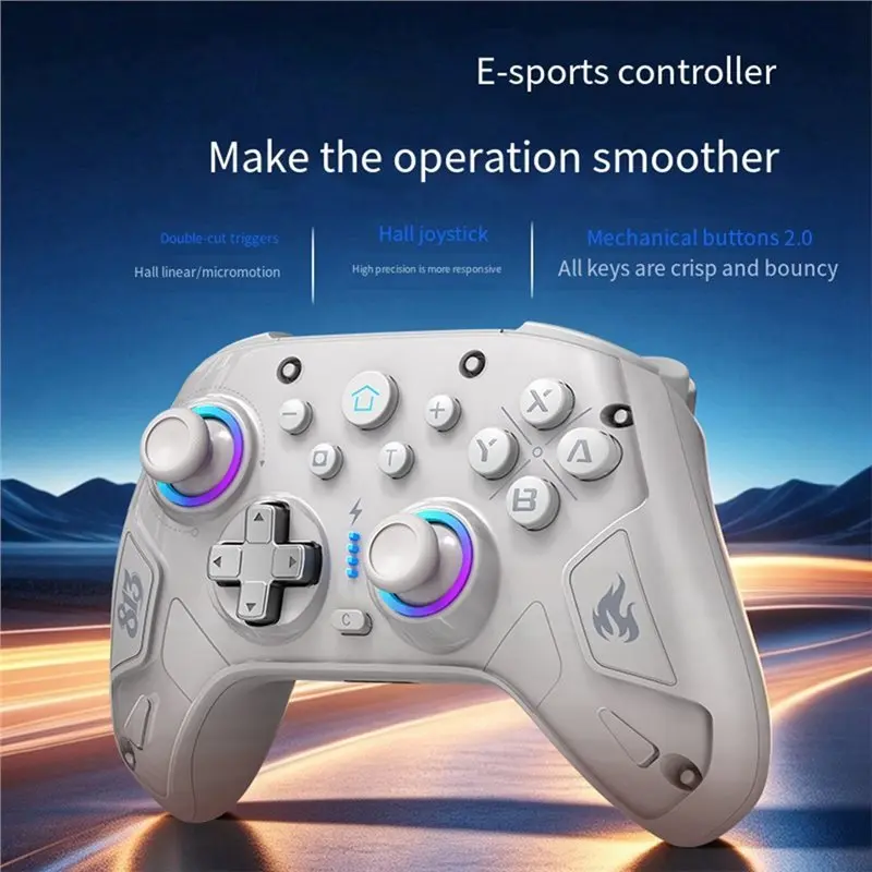 Фото ABFN-For Switch2 Беспроводной игровой контроллер с двумя моторами, RGB-подсветкой, 9-осевым гироскопом и программируемым геймпадом. №2