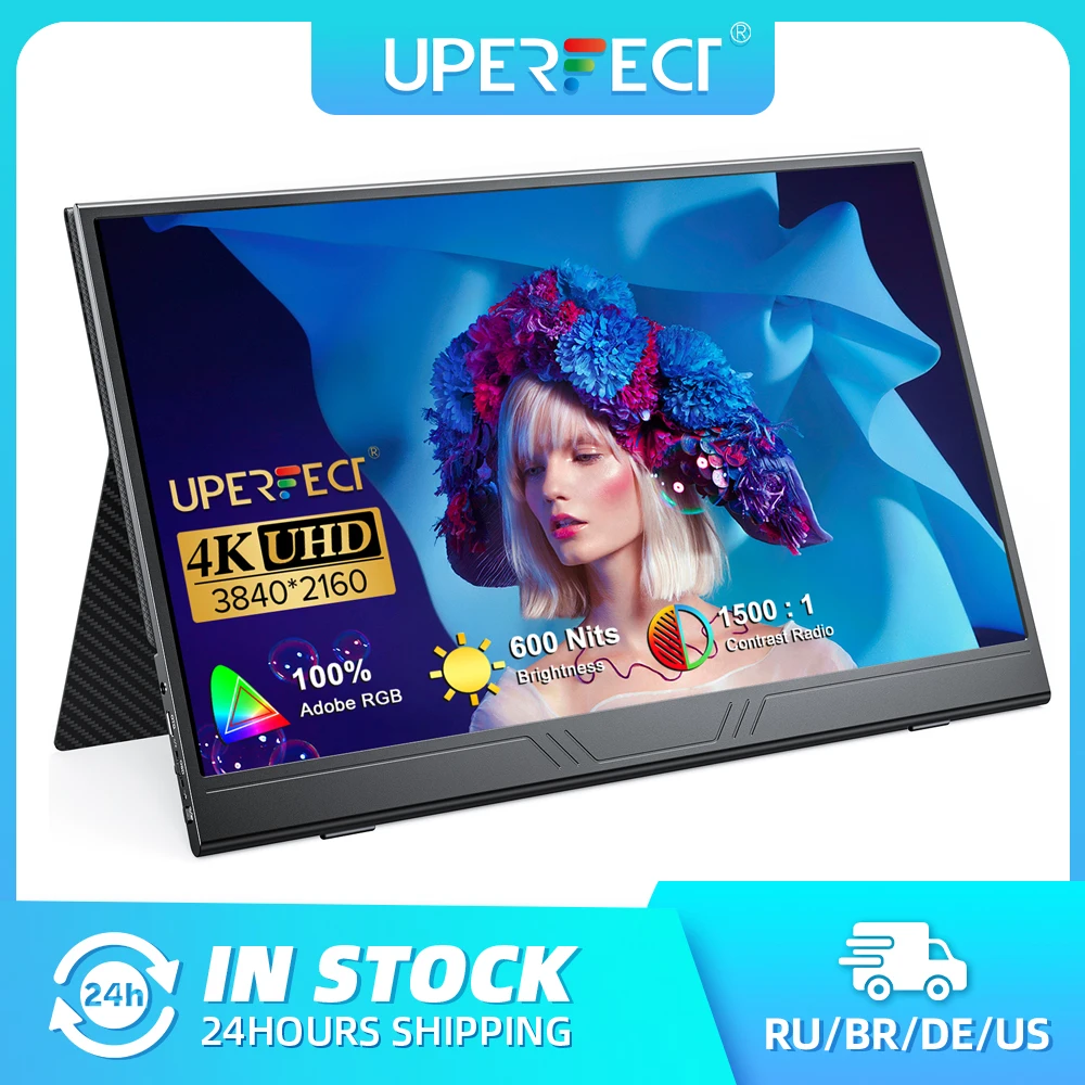 Портативный монитор UPERFECT 4K, 15,6 дюйма, 3840x2160, UHD IPS, компьютерный игровой дисплей, HDR с динамиками и умным чехлом для ноутбука, Xbox, PS5