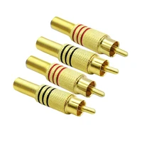 4pcslot rca connector male jack plug for pc audio vedio welding diy parts gold red black metal spring