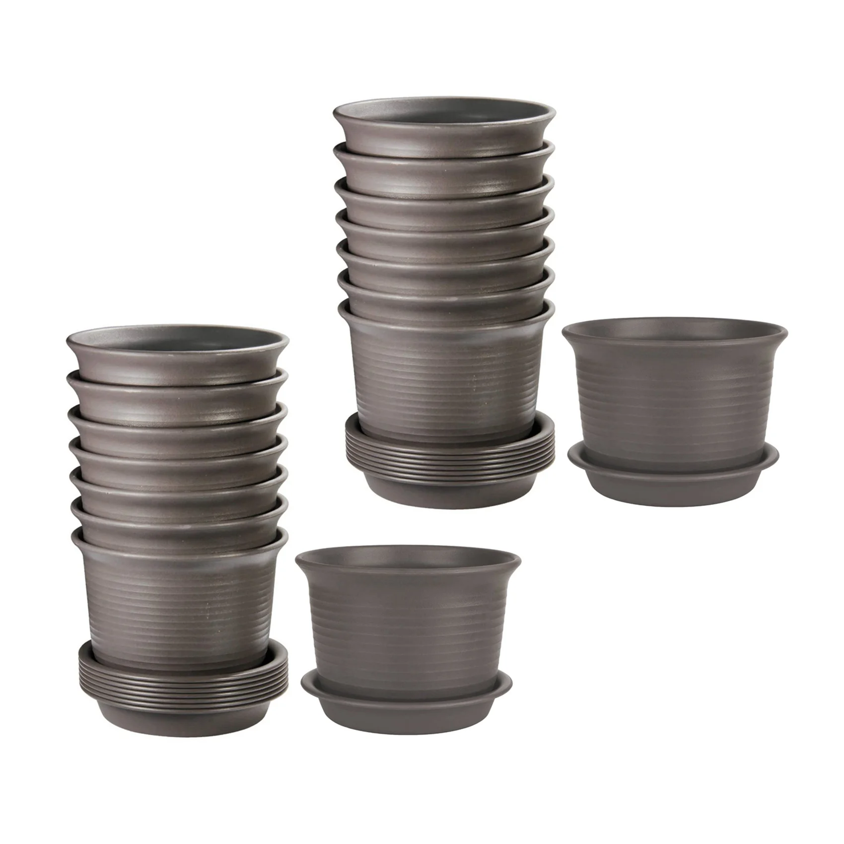 

Plastic Flower Pots 16 Pcs Pots With Drainage Hole Planters With Saucers For Modern Plants,Succulents