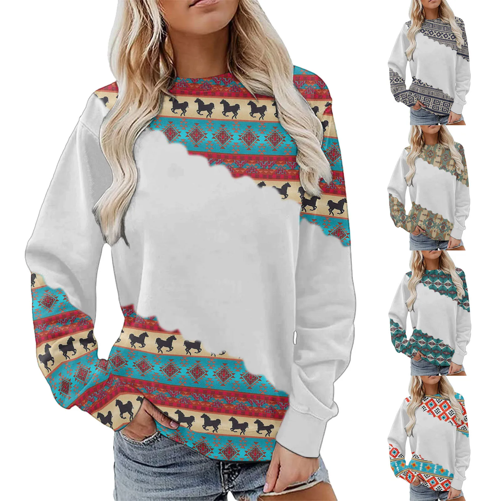 

Womens Aztec Pullover Sweatshirt For Women Zip Up Womens Casual Hoodies Pullover Tops Sweatshirts For Teen Girls Aesthetic