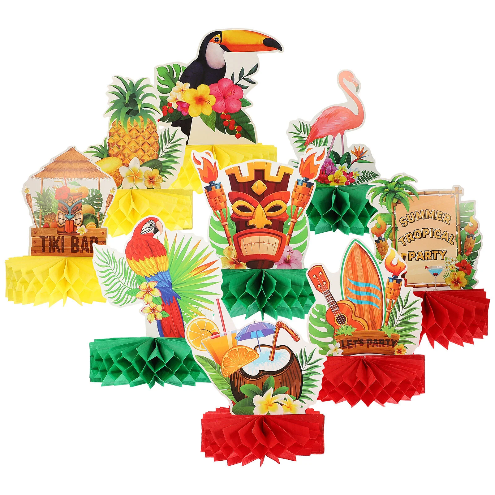 

9 Pcs Desk Decorations Honeycomb Centerpiece Hawaiian Table Centerpieces Paper Party Tropical Tabletop Toppers