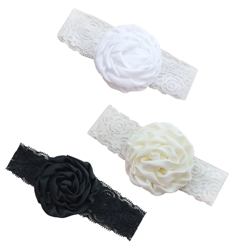 F19D Gothic Vintage Lace Flower Ribbon Female Tied Hair Summer 3-color Rose Braided Ribbon French Bridal Hair Headdress