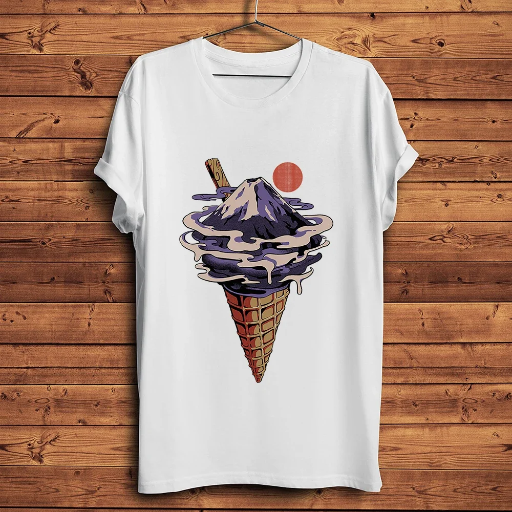 Фото Ukiyo Fuji Torii Kanagawa Wave Ice Cream Cone Забавная футболка для мужчин, мужская повседневная футболка с коротким рукавом, уличная футболка унисекс с мороженым №1