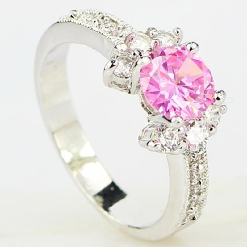 

New Hot Sale European and American Princess Ring Pink Zircon Engagement Hand Jewelry Whole Sale Rings for Women