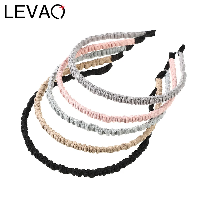 

Обруч для волос LEVAO женский плиссированный, однотонный ободок с тонкими краями, простой аксессуар на голову