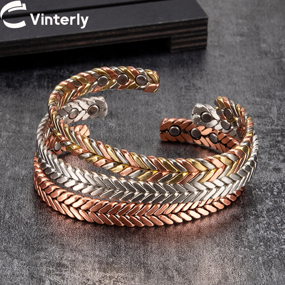 Twisted Copper Magnetic Bracelet Arthritis Energy Rose Magnetic Bangles Benefits Adjustable Cuff Soft Copper Jewelry for Women
