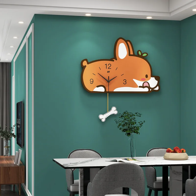 

56x58cm Kawaii Living Room Cartoon Dog Clock Wall Hanging Household Modern Decorative Simple Mute Children's Room Wall Watch