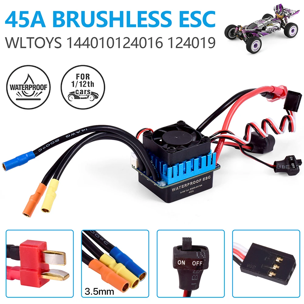 

WLtoys 144010 124019 Original 45A Brushless ESC For 1/12 RC Car WLtoys124016 Spare Parts Water-proof 2-3S Lipo with Cooling Fans