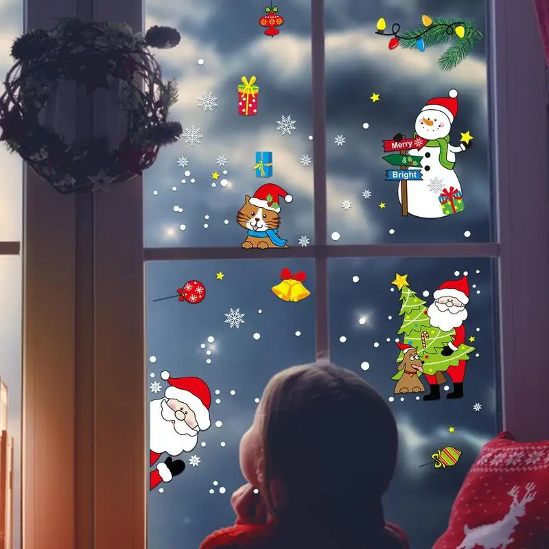 

Merry Christmas Wall Stickers Cute Santa Claus Snowflake Elk Window Glass Stickers For New Year 2022 Xmas Party Home Wall Decals
