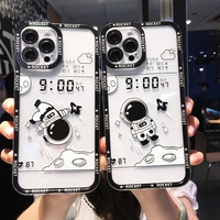 cartoon astronaut phone case for iphone 13 11 12 pro max mini x xr xs max 7 8 plus se2020 lens protection transparent soft cover