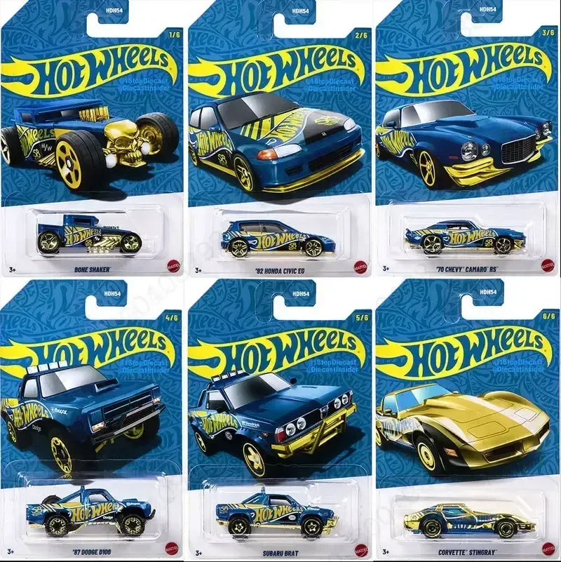 Фото Новинка в наличии: Коллекционные модели автомобилей Hot Wheels к 58-летию, серия Blue Gold HDH54 — Corvette Stingray, Dodge, Subaru, Honda. Подарки для коллекционеров. №3
