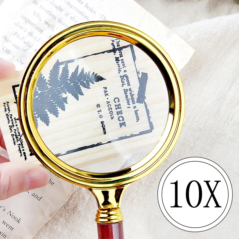 

Portable Handheld 10X Magnifying 60mm/70mm/80mm/90mm/100mm Retro Handle Magnifier Eye Loupe Glass Jewelry Reading Magnifying
