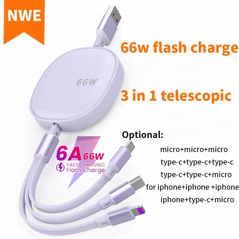 

Зарядный кабель 3 в 1 6A для OnePlus 9 Pro Nord CE N200 N100 N10 LG V60 ThinQ 5G V50 iPhone Android Type-C, зарядный кабель