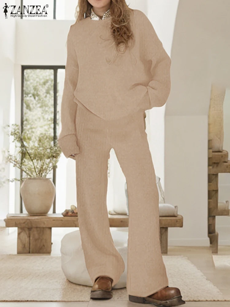 ZANZEA осень-зима 2024 однотонные комплекты брюк широкие брюки модные трикотажные