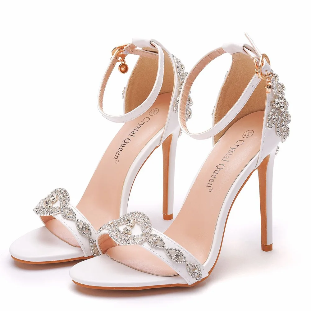 Women Sandals Summer High Heels Peep Toes Buckle Strap Bridal Pumps Party Luxury Diamond Lady White Wedding Shoes