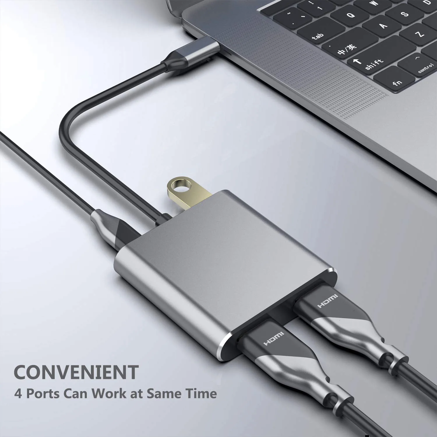 

USB Type-C to Double HDMI-compatible 4K 2K Adapter USB 3.0 Fast Date Transfer 4 In 1 Coverter PD 60W Fast Charger for Phone