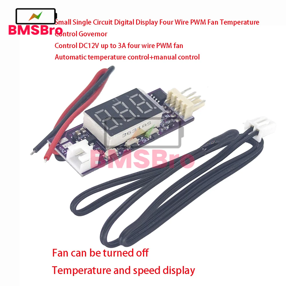 

DC12V PWM Fan Temperature Control Governor Small 4 Wire Temperature Speed Digital Display Supports 3A Internal Fan Shutdown