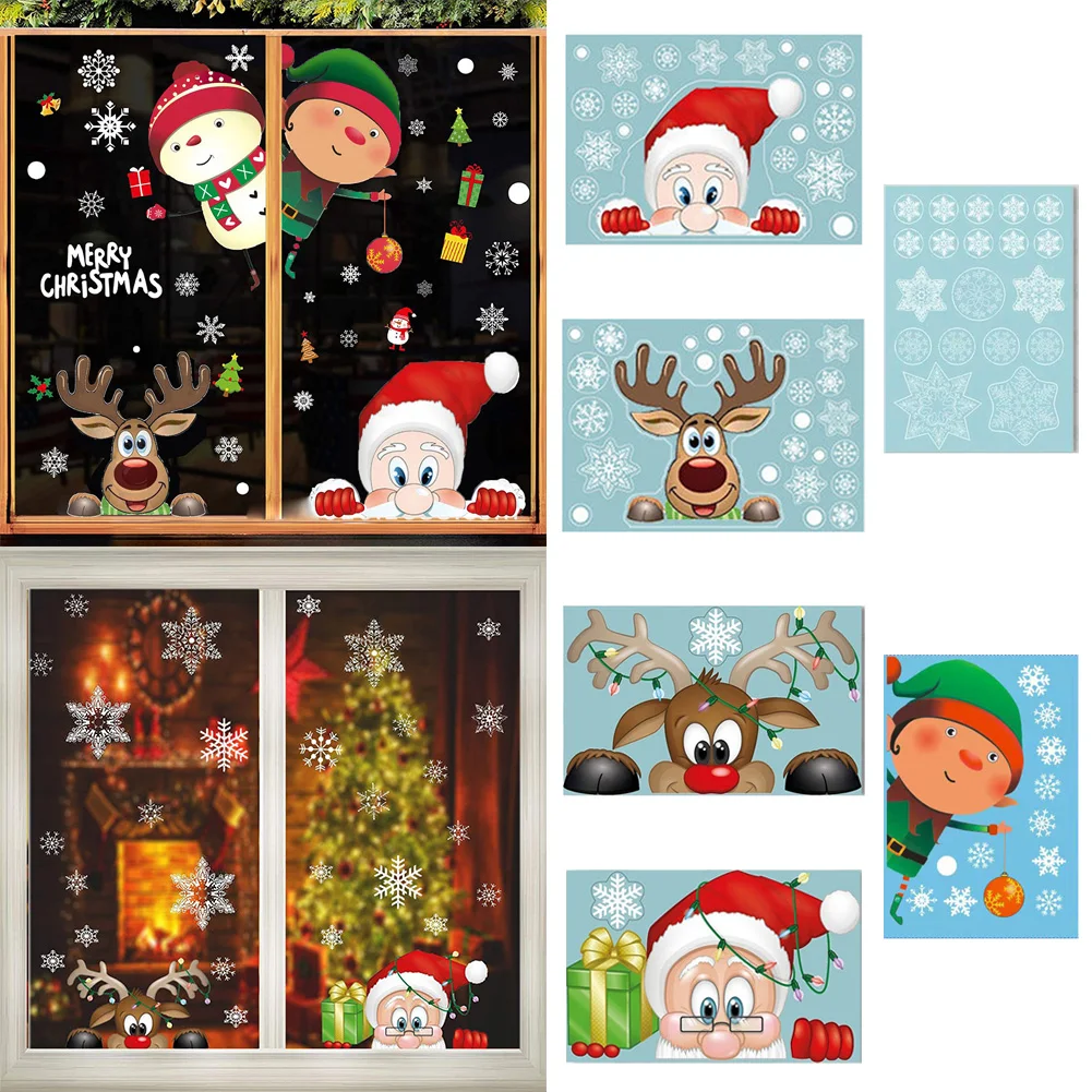 

Santa Claus Snowflake Christmas Stickers Double Sided Static Window Glass Stickers New Year Christmas Window Decorations 2022