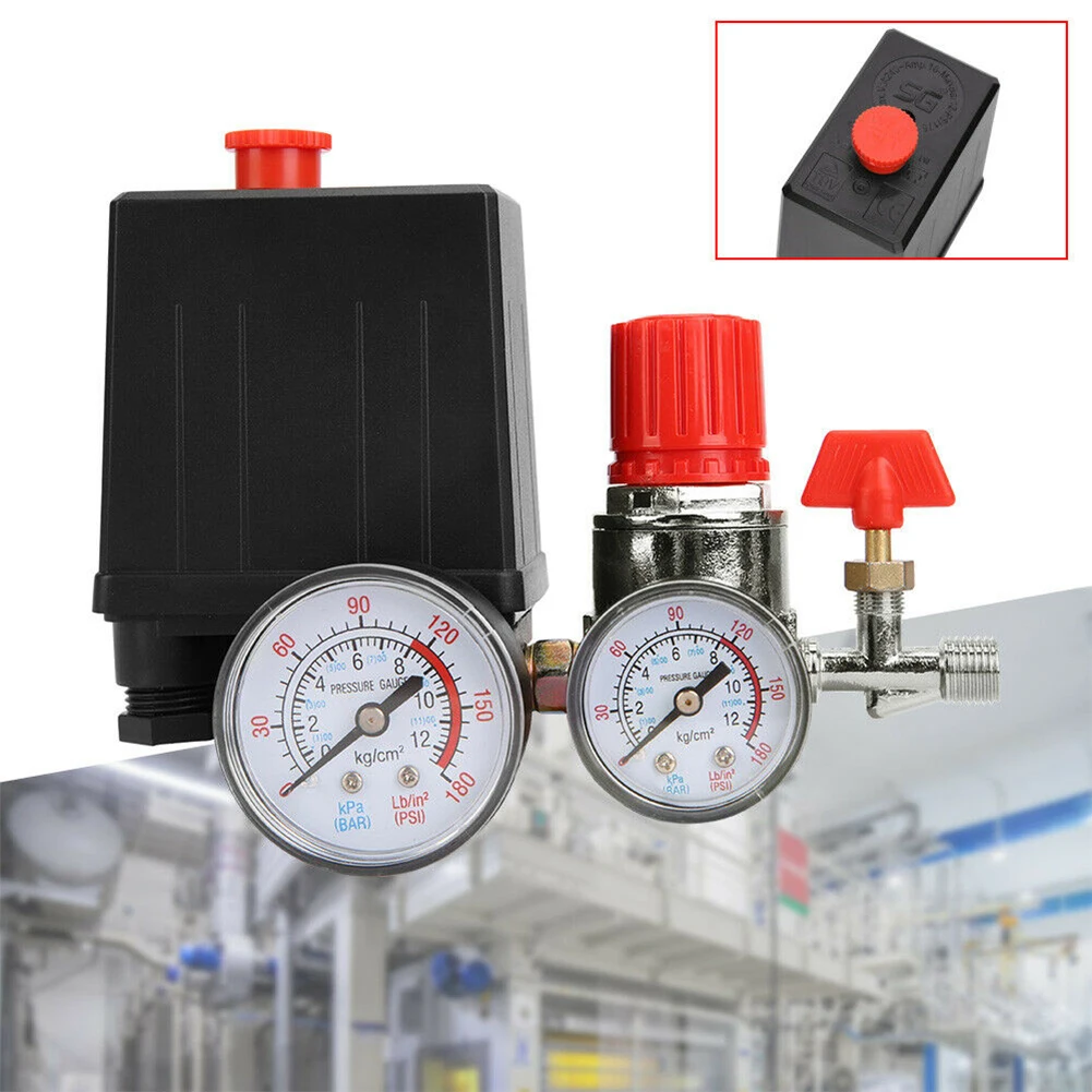 

120PSI Air Compressor Pressure Switch Valve Control Manifold Regulator Gauges High Precision Voltage Regulation Sensitive