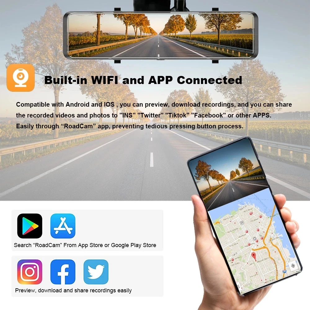 Автомобильный видеорегистратор 4K 3840*2160P 12-дюймовый WIFI GPS Sony IMX415 зеркало заднего