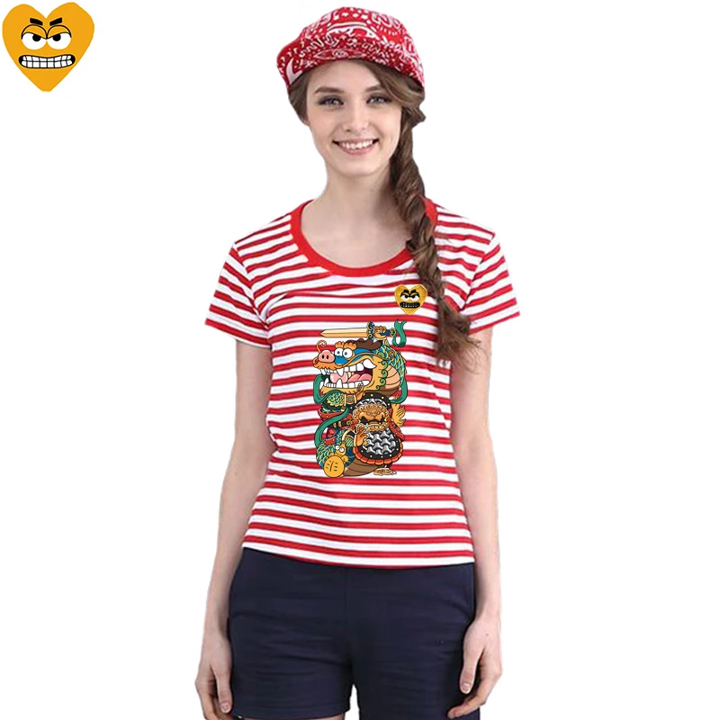 Женская полосатая футболка Break Egg хлопковая летняя с короткими рукавами и круглым