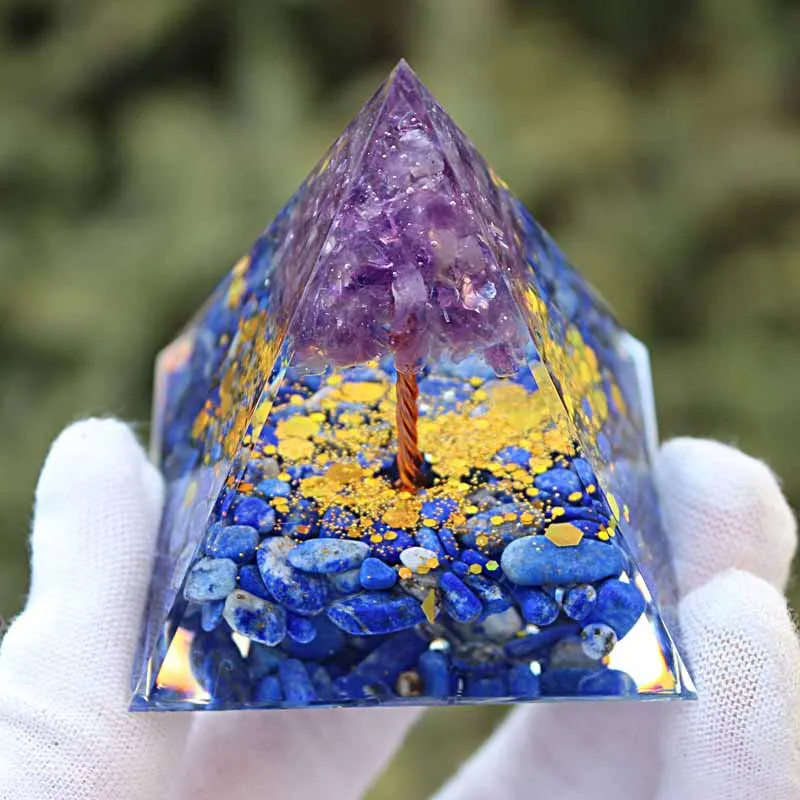 

Tree Of Life Orgone Pyramid Crystal Energy Orgonite Pyramid Lapis Lazuli Healing Gem Stones EMF Orgonite Chakra Reiki Meditaiton