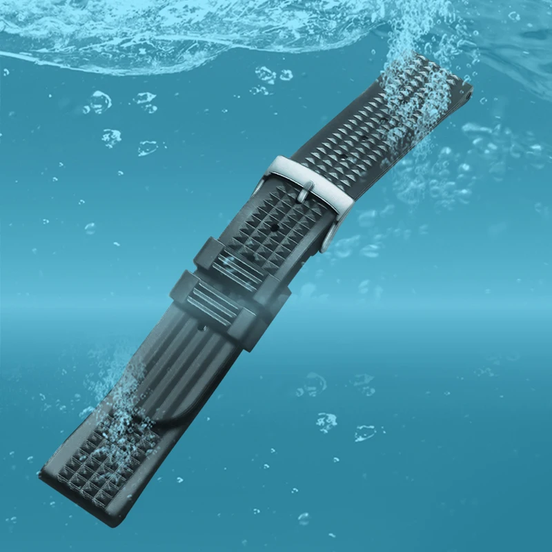 

20mm New Black Men's Strap Sports Silicone Strap Steel Pin Buckle Rubber Strap Quick Release Watch Parts Universal Men's Strap