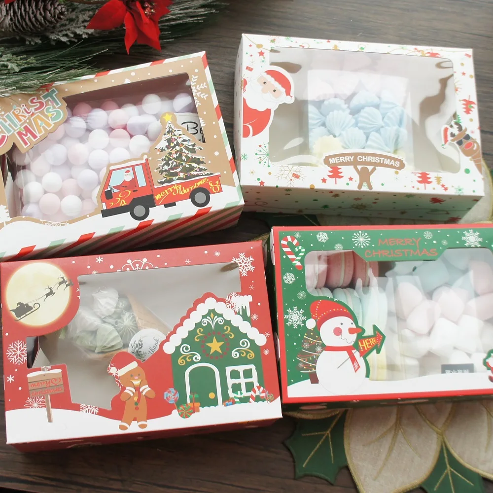 

22*15*7cm 12pcs Merry Christmas Tree Snowman House Paper Box Candle Jam Bake DIY Party Favors Gifts Packaging