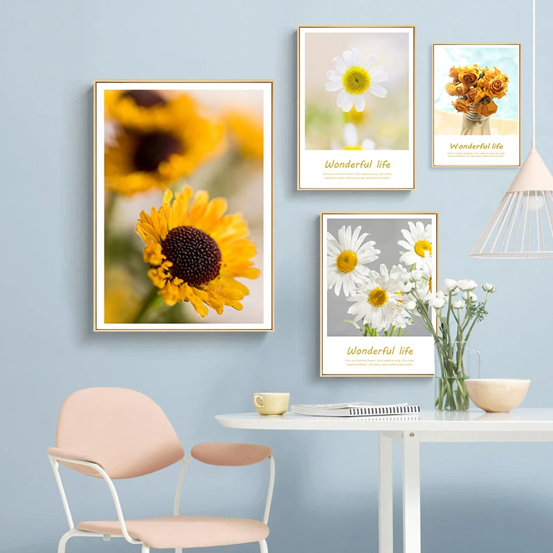 

Минималистичные постеры в скандинавском стиле с изображением подсолнуха хризантемы, настенные картины, Картина на холсте с замечательной ...