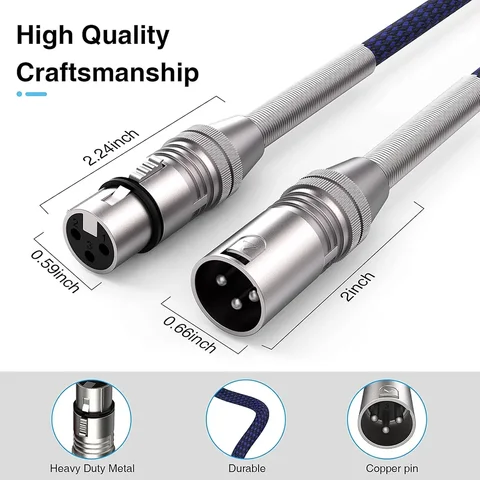 XLR-кабель, 2 шт., 3-контактный сбалансированный кабель XLR, сверхмощный нейлоновый плетеный микрофонный шнур XLR «папа-мама» для динамика, микрофона, микшера