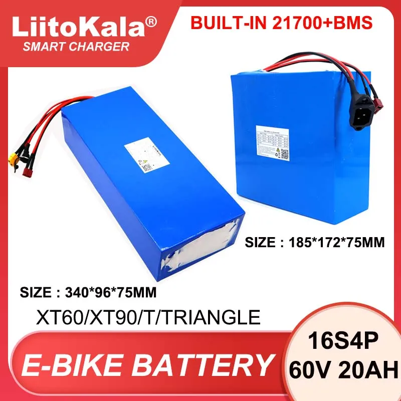 

LiitoKala 60V 20ah 21700 16s4p Electric scooter bateria 67.2v 20AH Electric Bicycle Lithium Battery 1000W 1200W ebike batteries