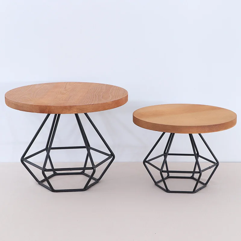 

20/25cm Round Cake Stand Geometric Original Wooden Iron Exquisite Cake Rack Home Party Display Stand Afternoon Tea Cake Stand