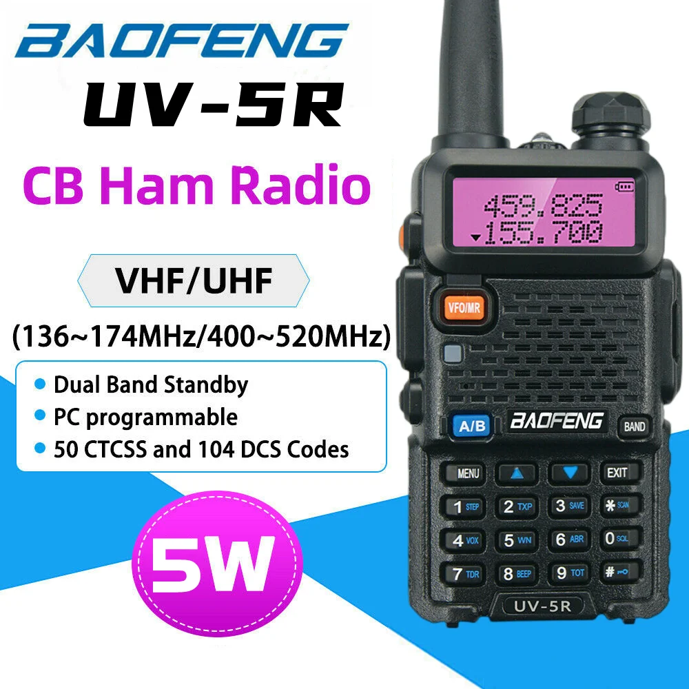 

BAOFENG UV-5R II Two-band 136-174Mhz 5W Walkie Talkie Portable CB Ham Two Way UHF 400-520Mhz Radio HF Transceiver UV5R Cb Radio