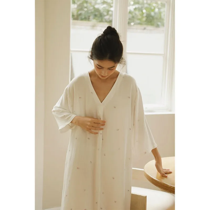 Осень 2023 атласная Элегантная ночная рубашка с длинным рукавом и принтом женское