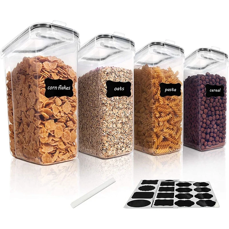 

BEAU-4Pcs Cereal Storage Container Set, PP Airtight Food Storage Containers 4L For Cereal, Snacks And Sugar