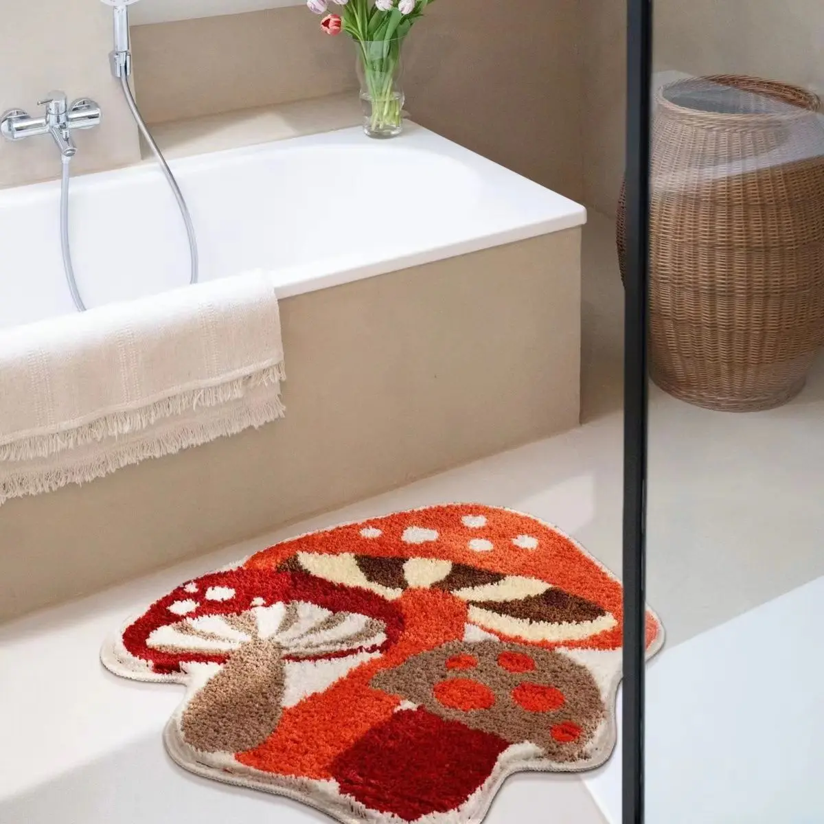 Длинный коврик с красными грибами забавный ворсовый ковер нескользящий ручной
